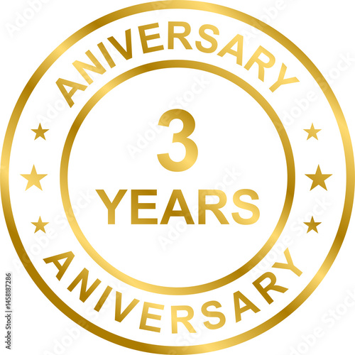3 years anniversary gold icon for graphic design, logo, website, social media, mobile app, UI illustration