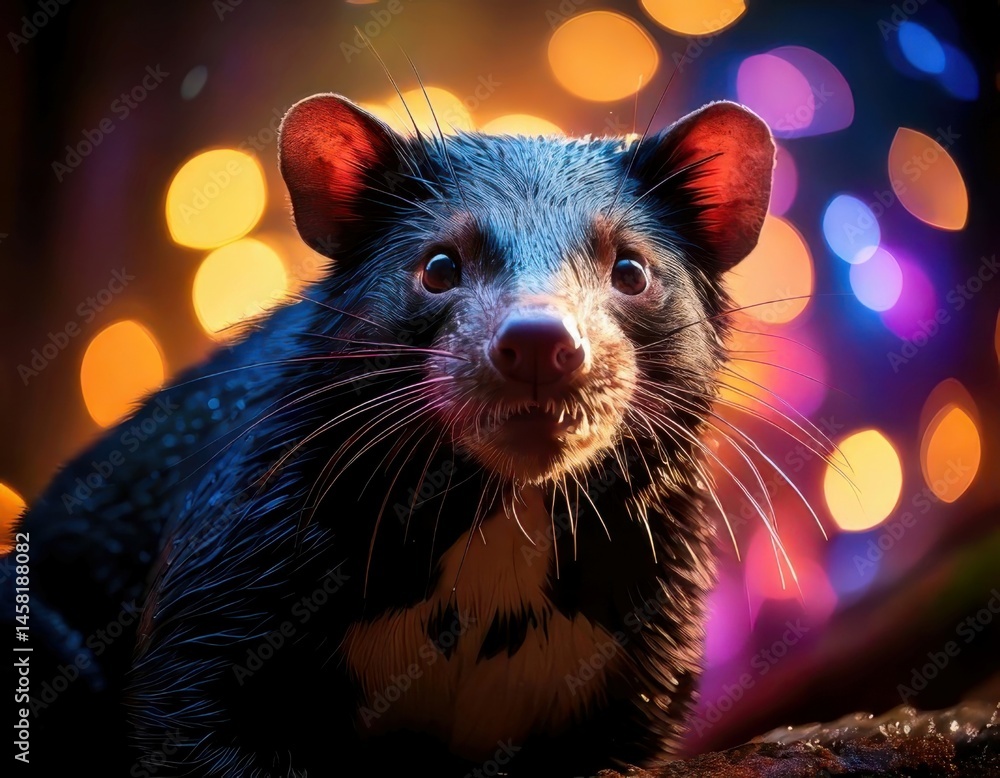 Tasmanian Devil in a vibrant dreamy atmosphere with colorful flares and sparkling ambient light