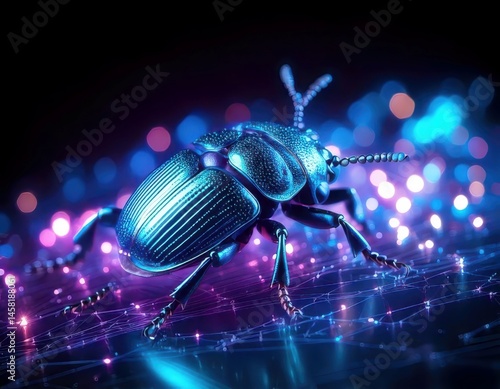 Obraz na płótnie Beetle in a vibrant dreamy atmosphere with colorful flares and sparkling ambient light w salonie