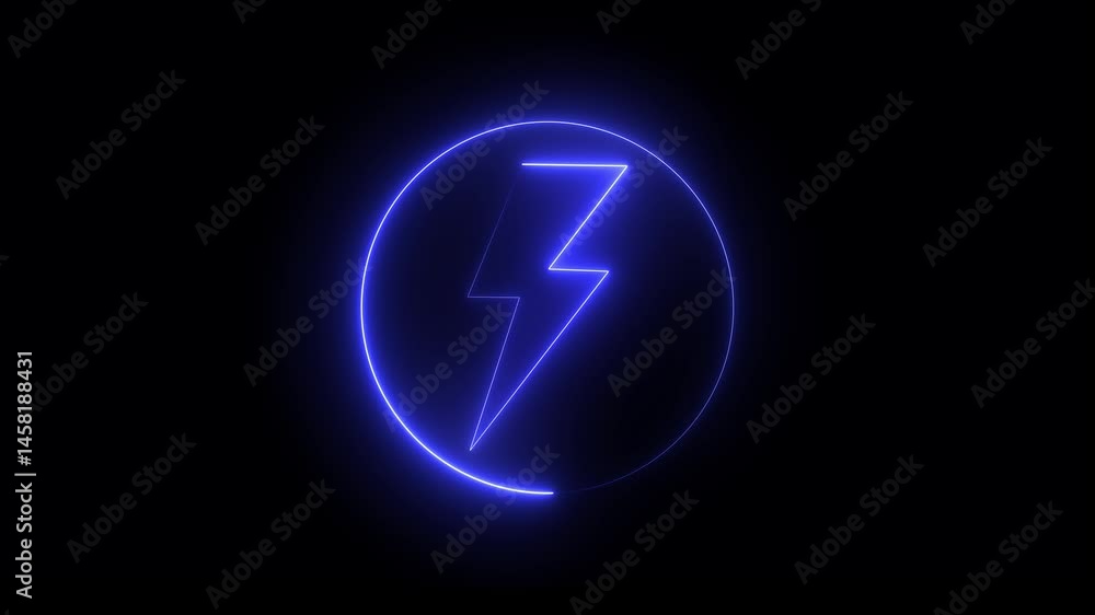 Neon glowing battery charging icon animation with neon circle. Neon blue color Battery charging power symbol, lightning bolt sign. 4k video Neon glowing battery charging icon animation with neon circle. Neon blue color Battery charging power symbol, lightning bolt sign. 4k video