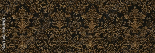 Intricate black & gold damask pattern; shimmering, luxury, VIP, invitation, coupon, ornate, elegant, background,  shine,  regal