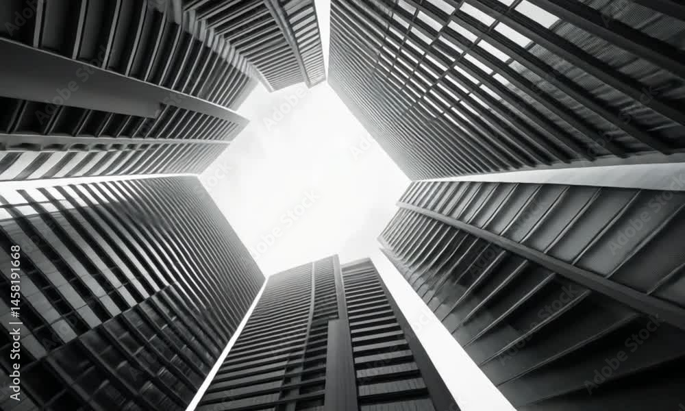 Urban Towers Converge Upward Toward Sky; Business Ambition Background Urban Towers Converge Upward Toward Sky; Business Ambition Background