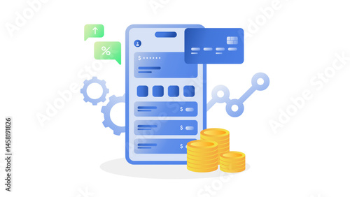 digital wallet app illustration, money and finance concept vector with gradient color