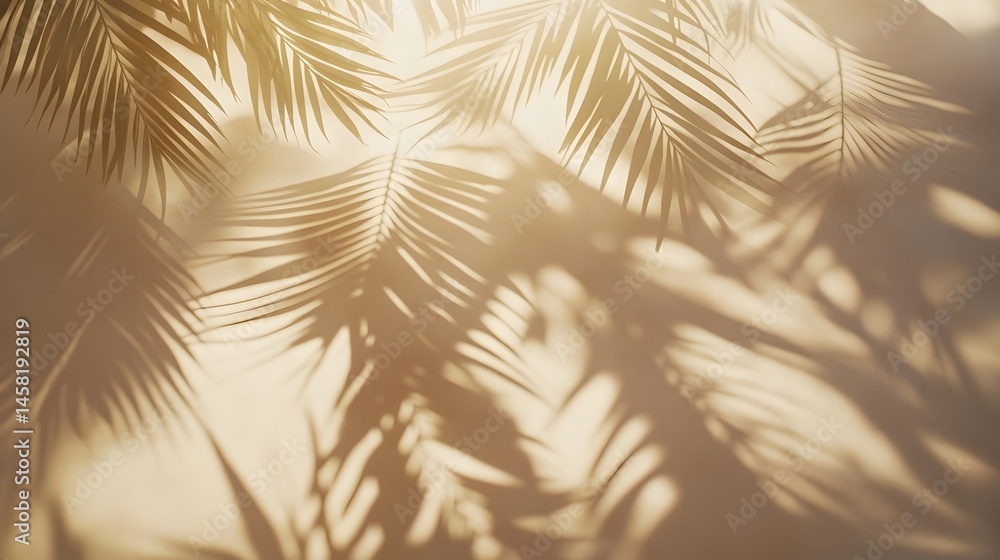 Obraz premium Warm sunlight filtering through palm fronds, casting delicate shadows.