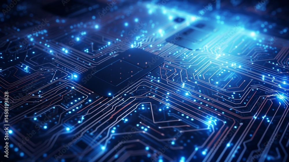 Obraz premium Modern Technology Circuit Board Texture Background for Digital Design.