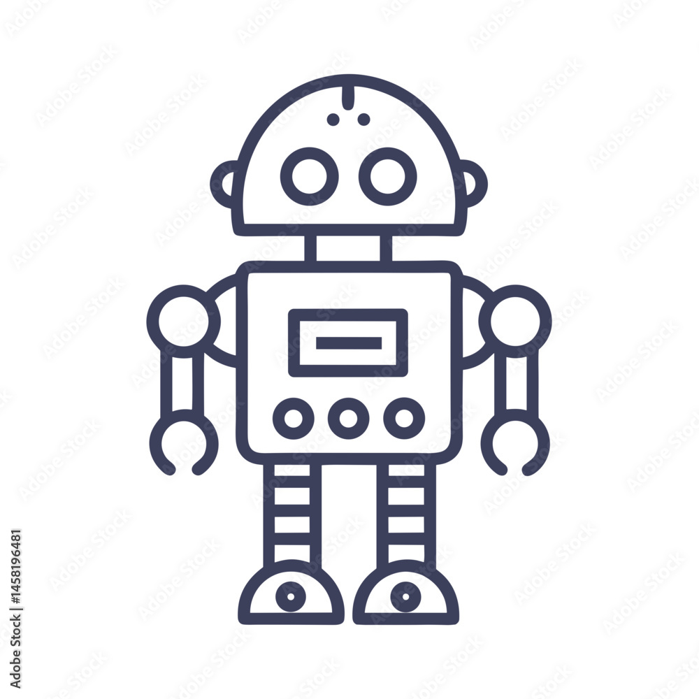 Robot toy outline icon for technology educational content, sci-fi themed designs, children's coding websites, futuristic clipart collections, and digital resources Robot toy outline icon for technology educational content, sci-fi themed designs, children's coding websites, futuristic clipart collections, and digital resources