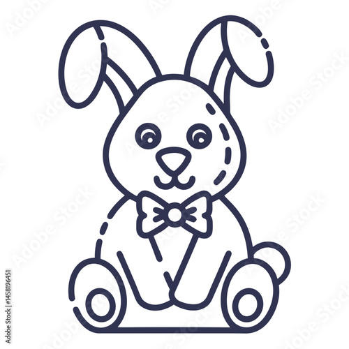 Rabbit toy outline icon for Easter designs, children's content, animal collections, nursery decoration, and educational materials about pets and wildlife