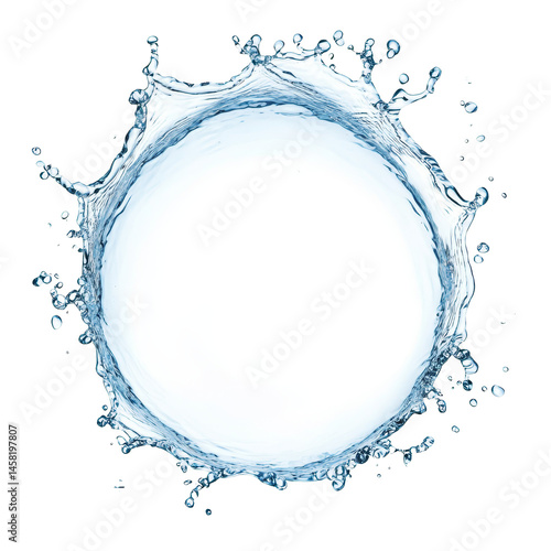 Water splash creating a perfect circular formation isolated on a transparent background during a calm moment, Water splash forming a circle isolated