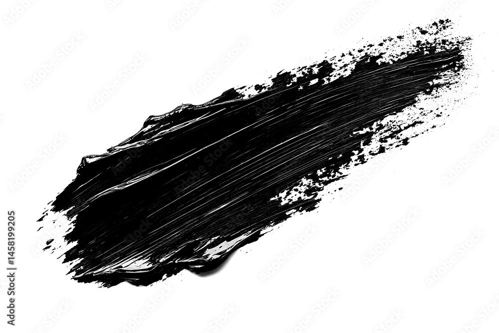 Top view of a black spark-like brush stroke isolated on a white transparent background Top view of a black spark-like brush stroke isolated on a white transparent background