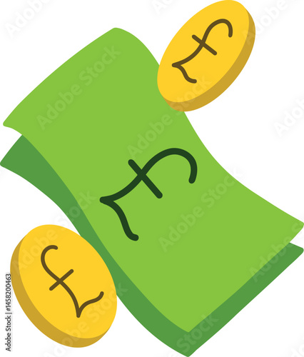 paper money and coin in british pound sterling currency vector illustration flat design