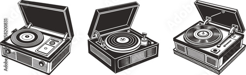 Vintage Record Players Nostalgia Music Vinyl Vector Illustration Concept
