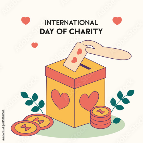 A Day of Giving: A hand places a heart-filled card into a donation box, symbolizing acts of kindness and compassion to celebrate giving and support those in need.