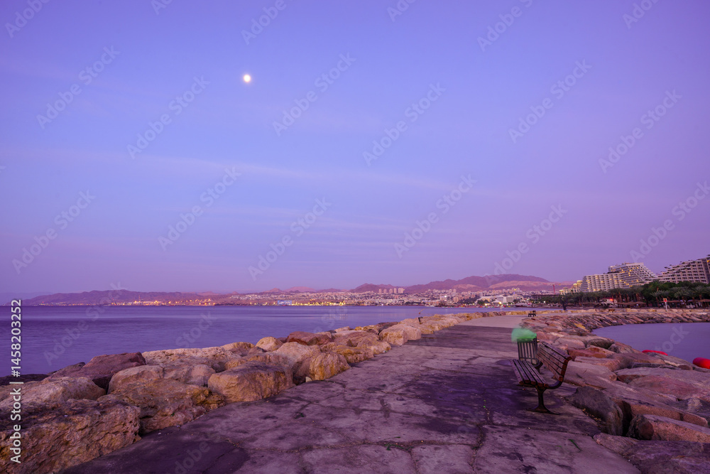 Sunrise view of the marina pier, Eilat
