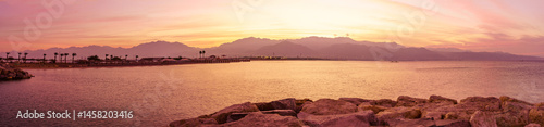 Obraz na płótnie Gulf of Aqaba Sunrise panorama, Eilat and Aqaba w salonie