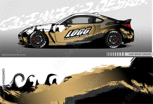 Car wrap design vector with black gold colour. Abstract decal livery. Sticker vinyl body car. Suitable for racing, drift, rally or daily use	
