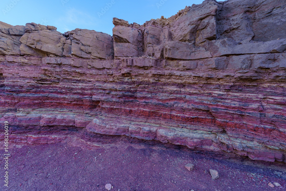 Layered rock formation in Timna desert park