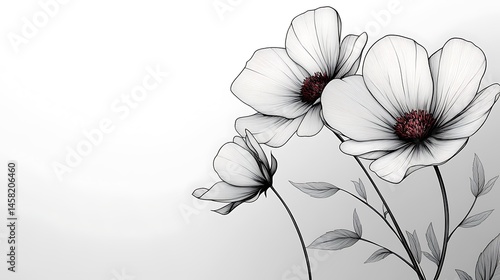 Minimalist Floral Design With White Flowers And Line Art For Backgrounds And Prints