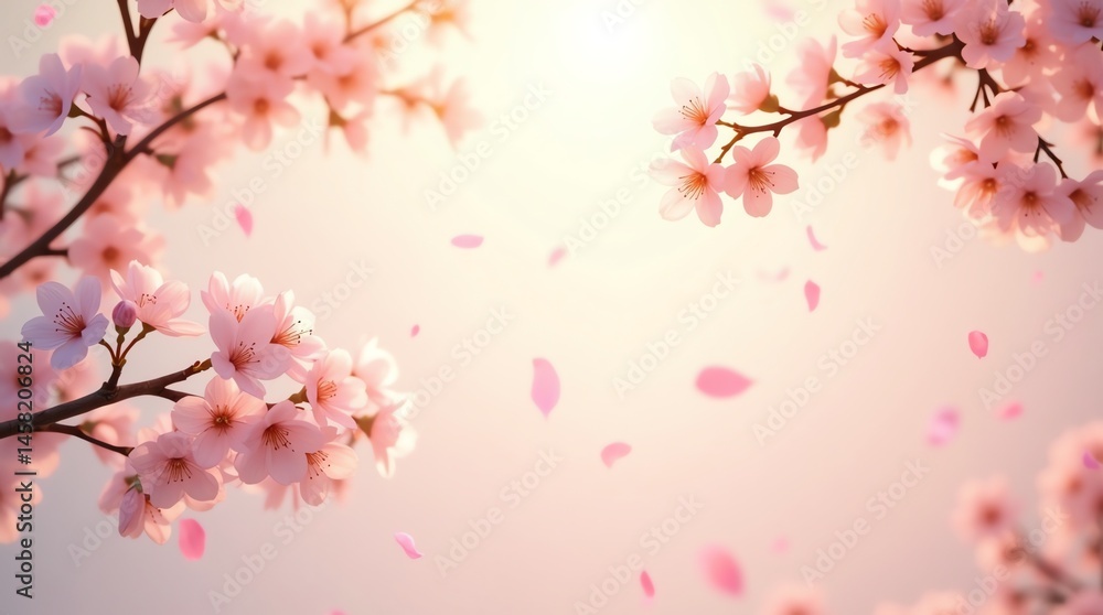 Serene cherry blossoms softly drift down Serene cherry blossoms softly drift down