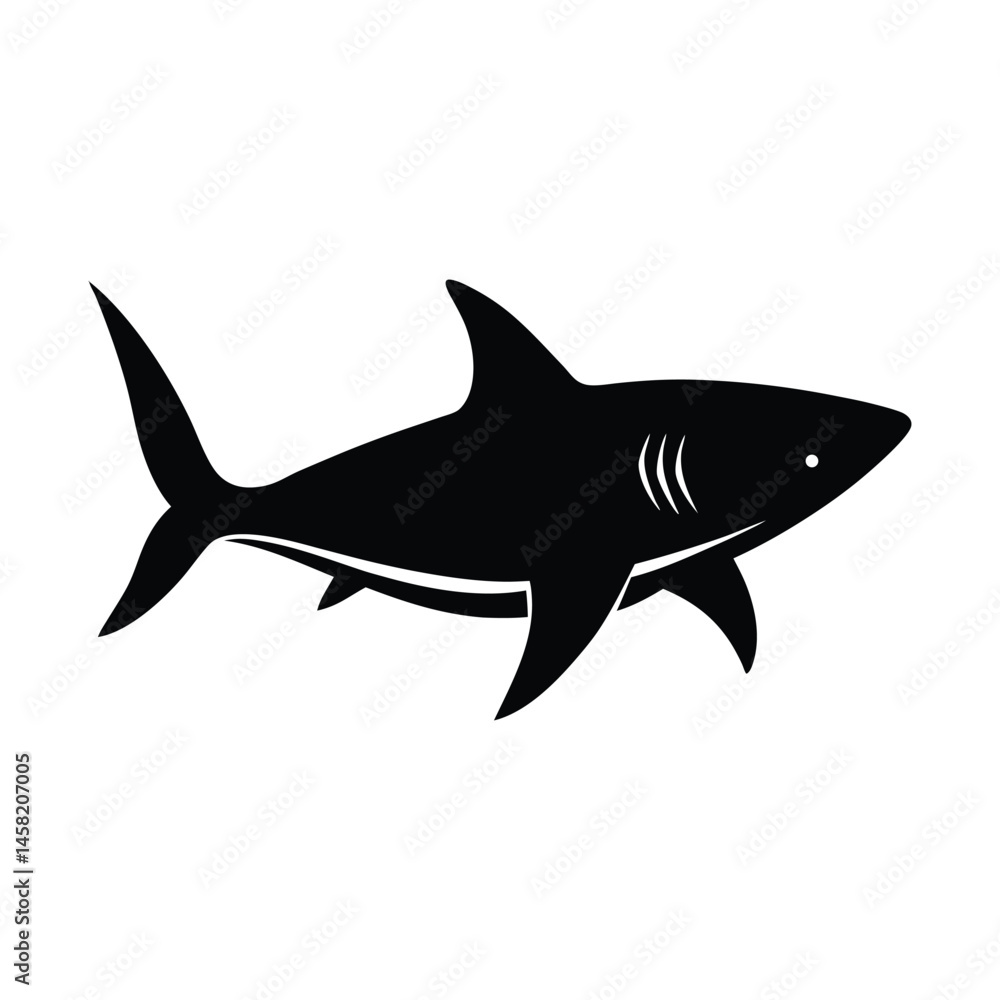Naklejka premium Shark Swimming Sharp Fins Vector Silhouette