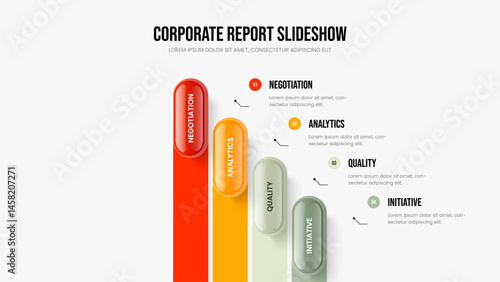 Digital Visualization Slide Design Vector Illustration. Product Launch Four Element Diagram Presentation Layout. Business Showcase 4 Option Infographic Slideshow Template.