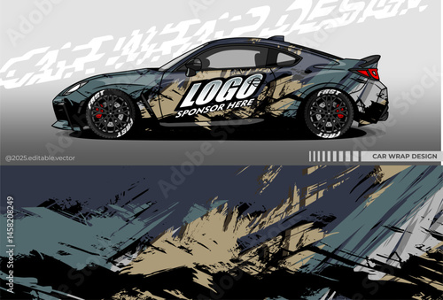 Car wrap design vector with retro colour. Abstract decal livery. Sticker vinyl body car. Suitable for racing, drift, rally or daily use	
