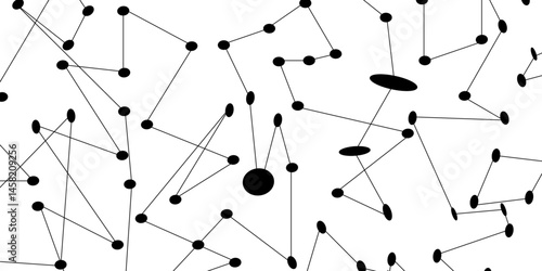 A network of black dots connected by lines scattered across a white background in an abstract design.