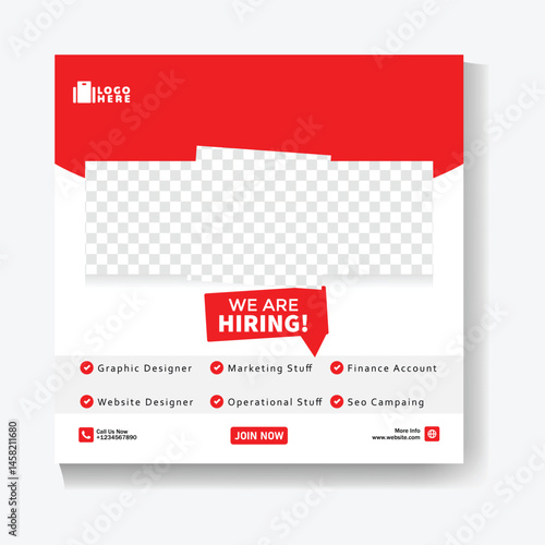 We are hiring job square banner or social media post template