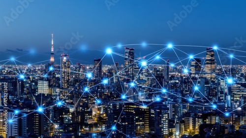 Wallpaper Mural Night Cityscape: Networked Metropolis at Dusk Torontodigital.ca