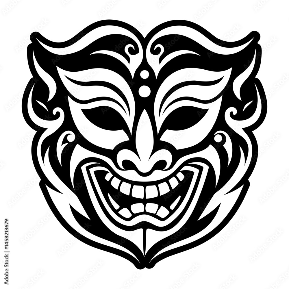 A filled style icon depicting theater mask expression A filled style icon depicting theater mask expression