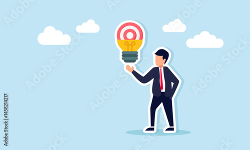 Businessman holding glowing light bulb with dollar sign, illustration of business idea for financial investment management