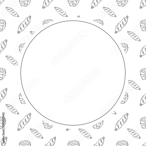 kitchen utensil frame. doodle kitchenware circle frame. kitchen background
