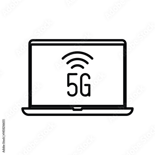 5G wireless connectivity on laptop icon. 5G broadband technology vector illustration.