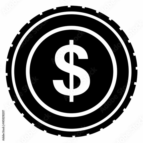 Money coin icon black vector on white background.