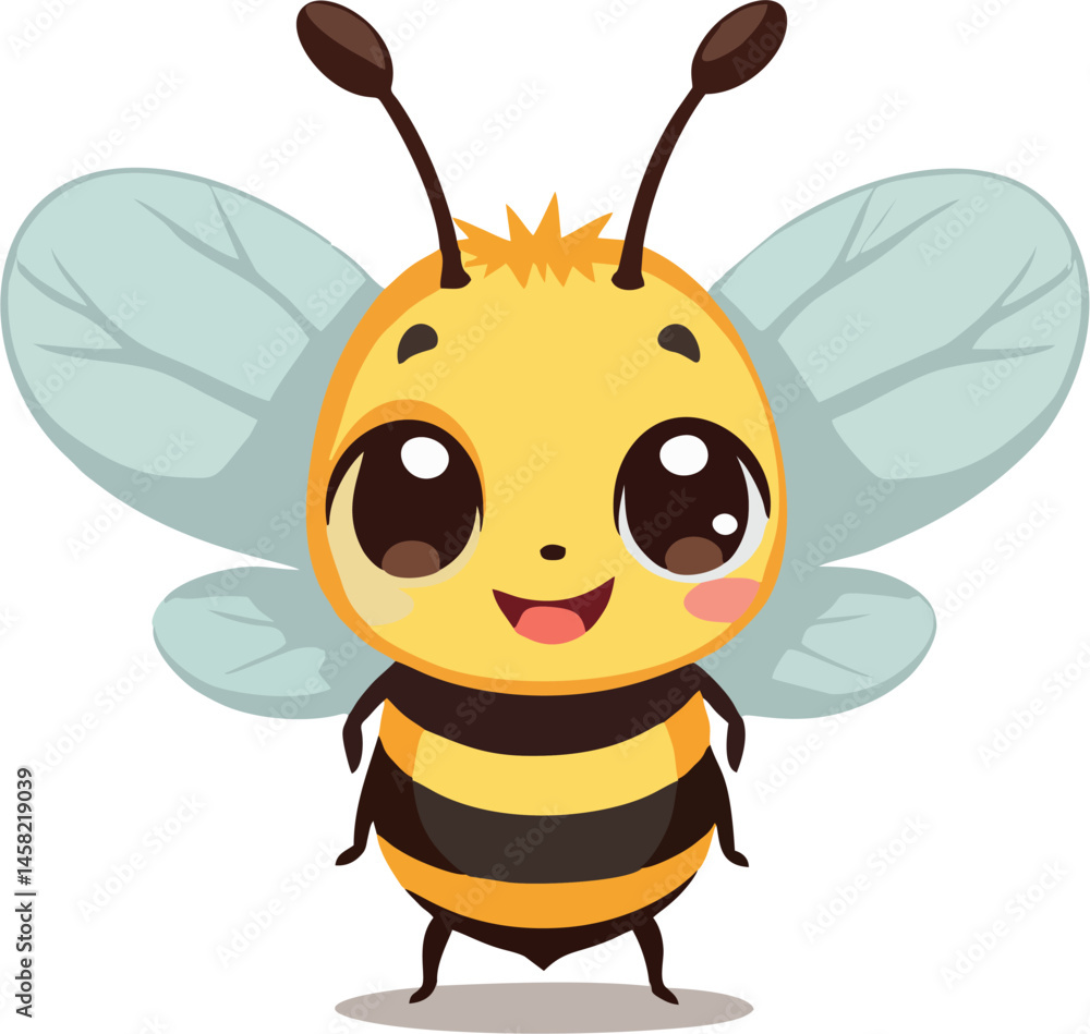 Adorable Chibi Bee Character Vector – Smiling Cartoon Honeybee with Big Eyes and Transparent Wings in Cute Style Adorable Chibi Bee Character Vector – Smiling Cartoon Honeybee with Big Eyes and Transparent Wings in Cute Style