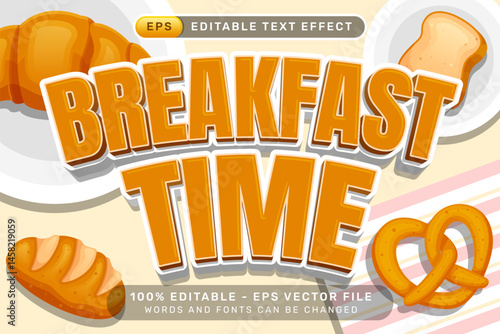 breakfast time text effect and editable text effect with bread illustration