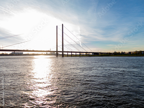 Bridge on Rhine with interesting sky on sunset