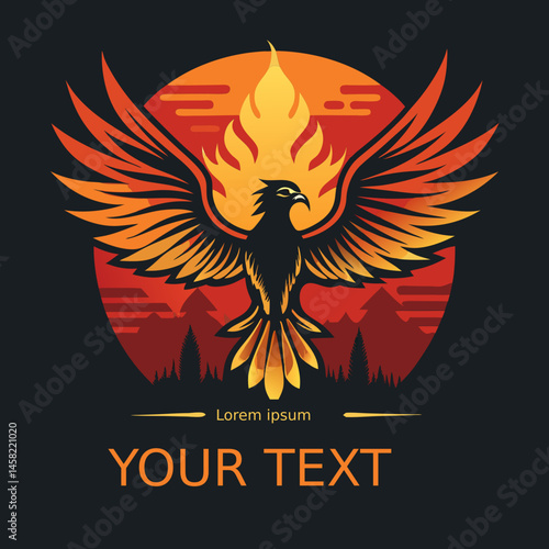 Phoenix rising logo design fiery bird illustration mythical creature graphic art rebirth concept vector art isolated on transparent background
