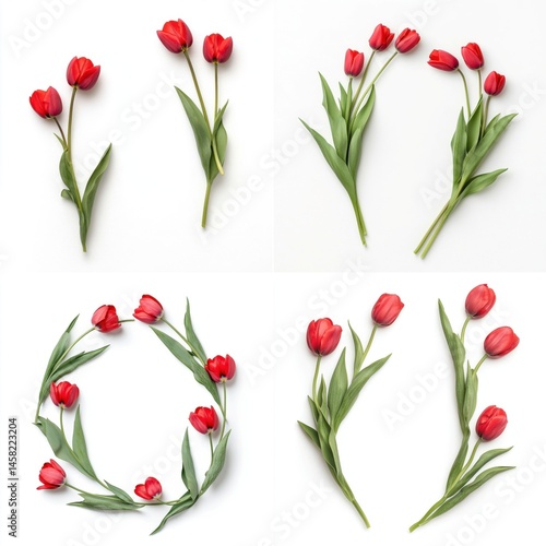Obraz na płótnie Red tulips forming a decorative frame, isolate on white background. Collection. w salonie