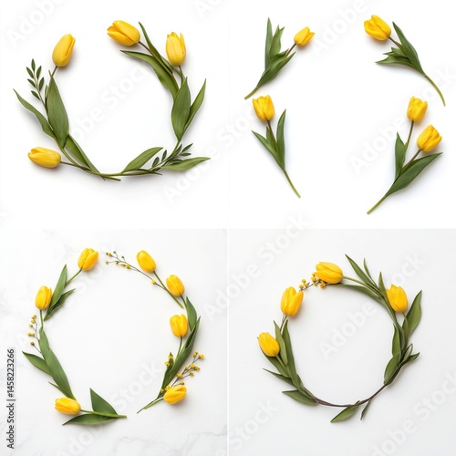 Obraz na płótnie Yellow tulips forming a decorative frame, isolate on white background. Collection. w salonie
