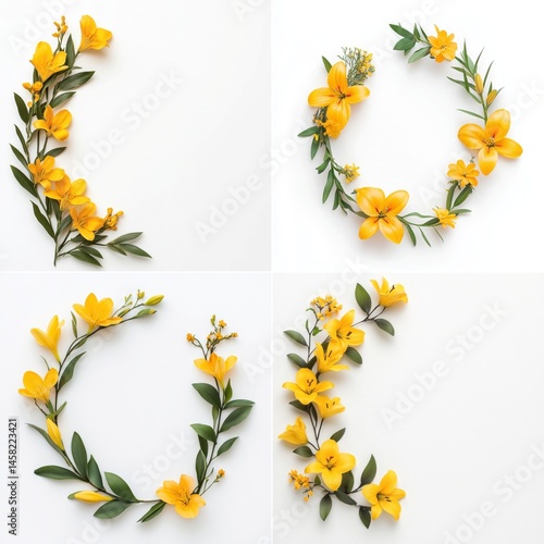 Obraz na płótnie Yellow lilies forming a decorative frame, isolate on white background. Collection. w salonie