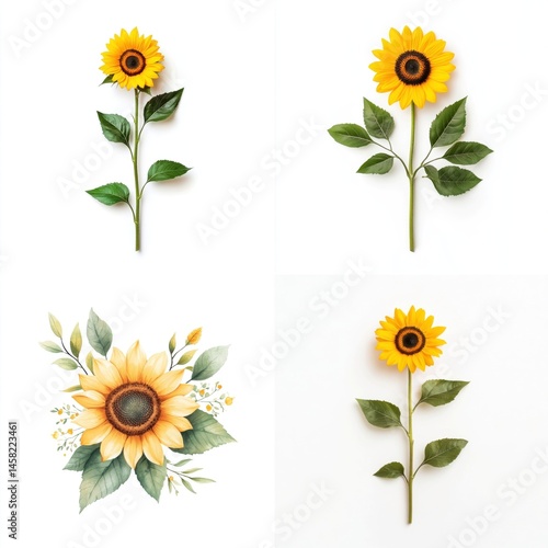 Obraz na płótnie Sunflower in a decorative frame, isolate on white background. Collection. w salonie