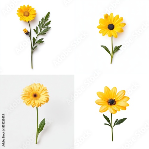 Obraz na płótnie Yellow daisy in a decorative frame, isolate on white background. Collection. w salonie