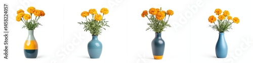 Obraz na płótnie A colorful bunch of marigolds in a vibrant vase, isolate on white background. Collection. w salonie