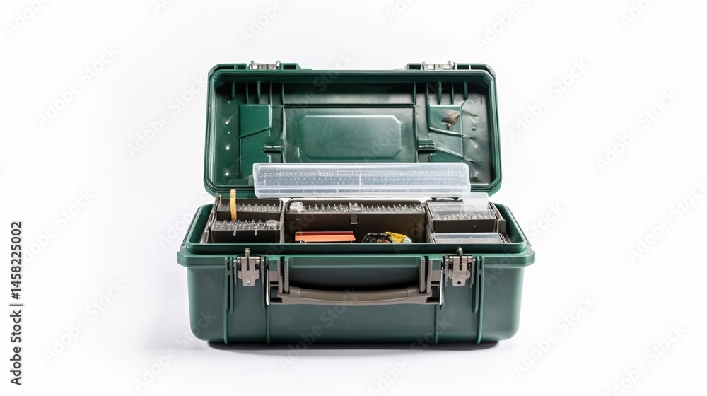 Green plastic tackle box with compartments Green plastic tackle box with compartments