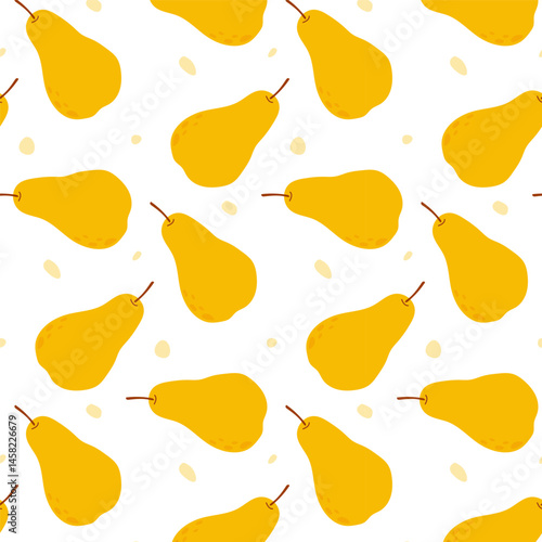 Colorful pattern featuring yellow pears on a white background, ideal for design projects and textile prints