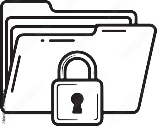 Secure Folder Lock Silhouette Vector Illustration of Protected Files and Data Security Concept Perfect for Privacy, Cybersecurity and Storage