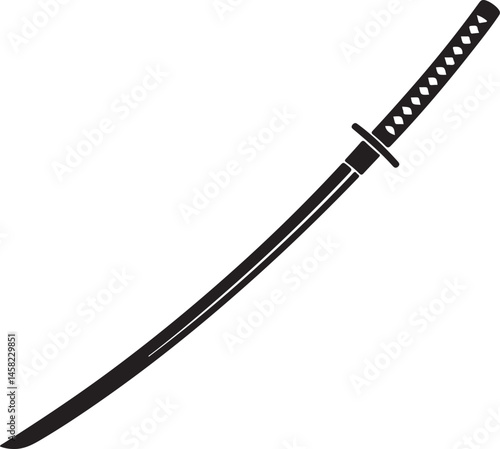 Samurai Sword Silhouette Vector Illustration for Weaponry Martial Arts, and Historical-Themed Designs Featuring Japanese Sword Icon