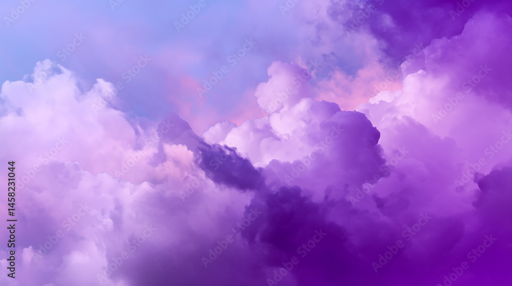 Soft purple cloud background with a gradient from light purple to dark purple, There is a blank space in the middle to add inspirational text or a banner title. Soft purple cloud background with a gradient from light purple to dark purple, There is a blank space in the middle to add inspirational text or a banner title.