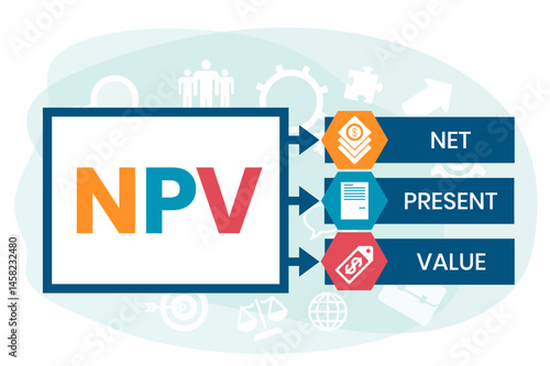 NPV - net present value. acronym business concept. vector illustration concept with keywords and icons. lettering illustration with icons for web banner, flyer, landing page, presentation