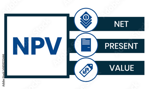 NPV - net present value. acronym business concept. vector illustration concept with keywords and icons. lettering illustration with icons for web banner, flyer, landing page, presentation